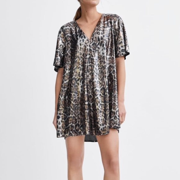 Zara Dresses & Skirts - Zara Leopard Sequin Swing Dress